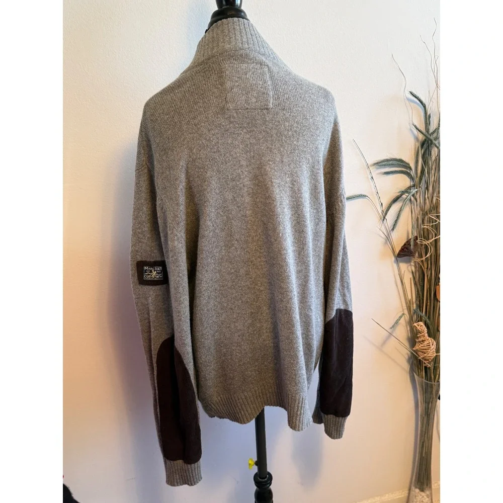 Marc Ecko Cut & Sew Mens Grey Wool Blend Corduroy Patch‎ Mock Neck Sweater XL